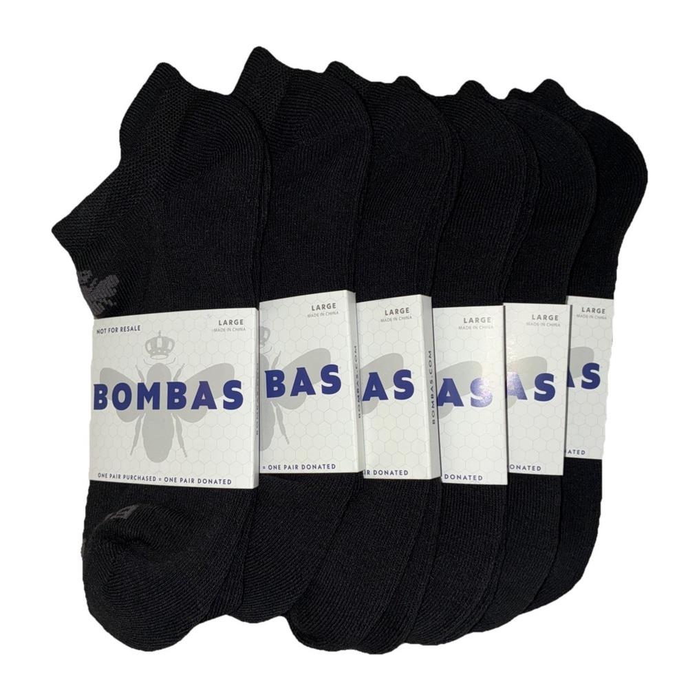 BOMBAS Socks Men's L (US 9.5-13) Black Gray Ankle Logo NEW Lot Of 6